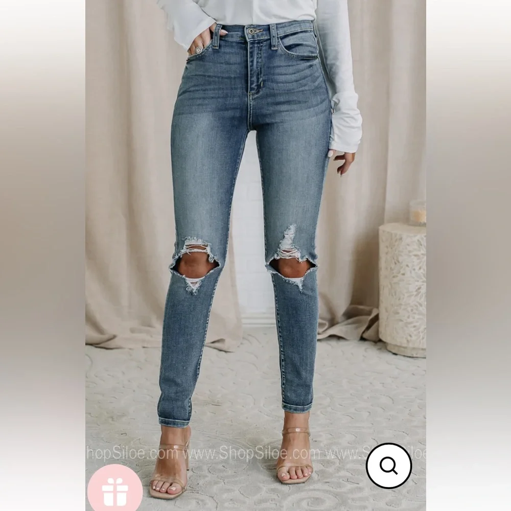 FREE PEOPLE Skinny 10” High Rise Skinny Jeans Destroyed Distressed - Picture 1 of 7